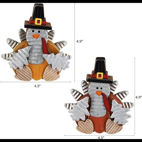 Set of 2 Thanksgiving Turkey Decor, Wooden Indoor Standing Tabletop - Picture 3 of 6
